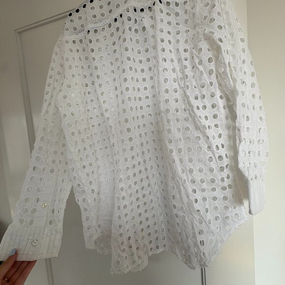 Solid & Striped Oxford Button Up Cover Up Shirt Sz M White Cotton Tunic Eyelet - Picture 2 of 6